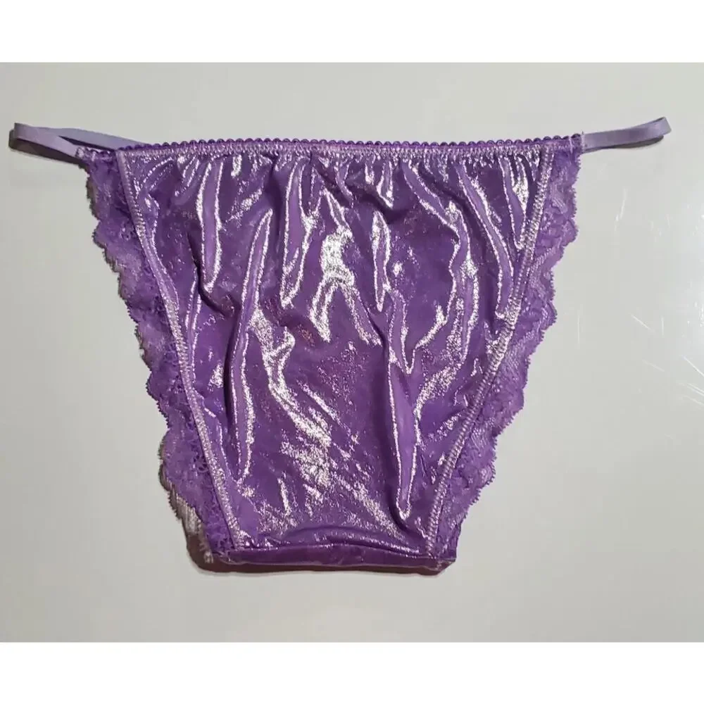 Victoria's Secret Dream Angels String Bikini Panty Shiny Lace Purple Foxglove XS